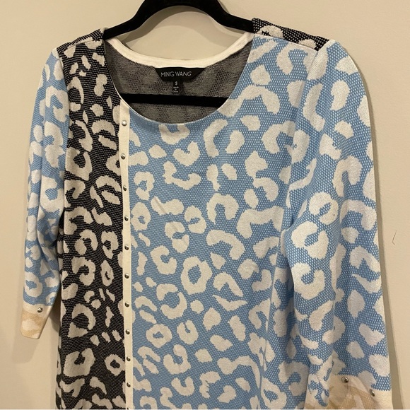 MING WANG Colorblock Studded Cheetah Print Knit Dress - Size S - Picture 3 of 13